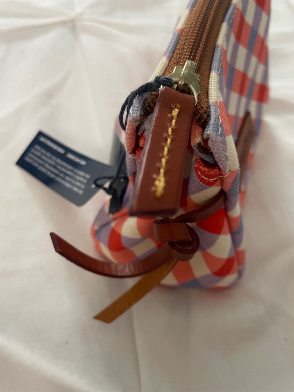 NWT Dooney & Bourke Red, Cream, and Lavender Gingham Mini Pouch - Picture 4 of 10